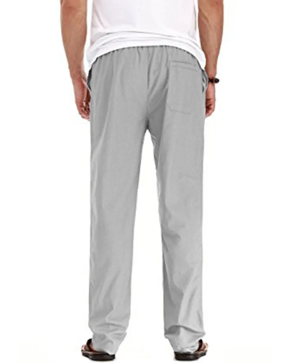 SIR7 Men's Linen Casual Lightweight Drawstring Elastic Waist Summer Beach Pants Light Grey | Breathable, Durable & Imported - view 3