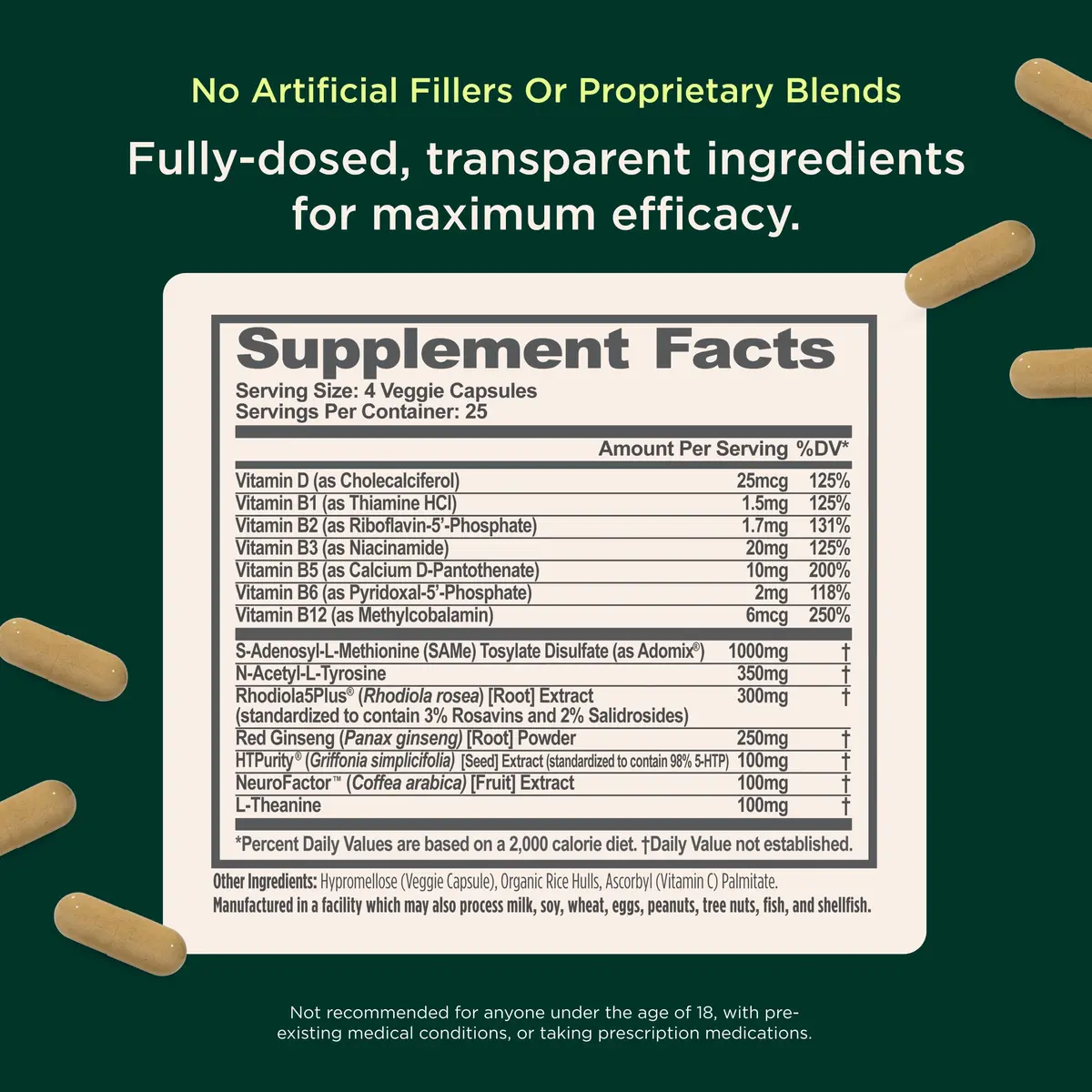 The Genius Brand Genius Joy Nootropic Mood Supplement, 100 Veggie Pills | Mood Boosting Vitamins & Minerals for Focus & Wellbeing - view 2
