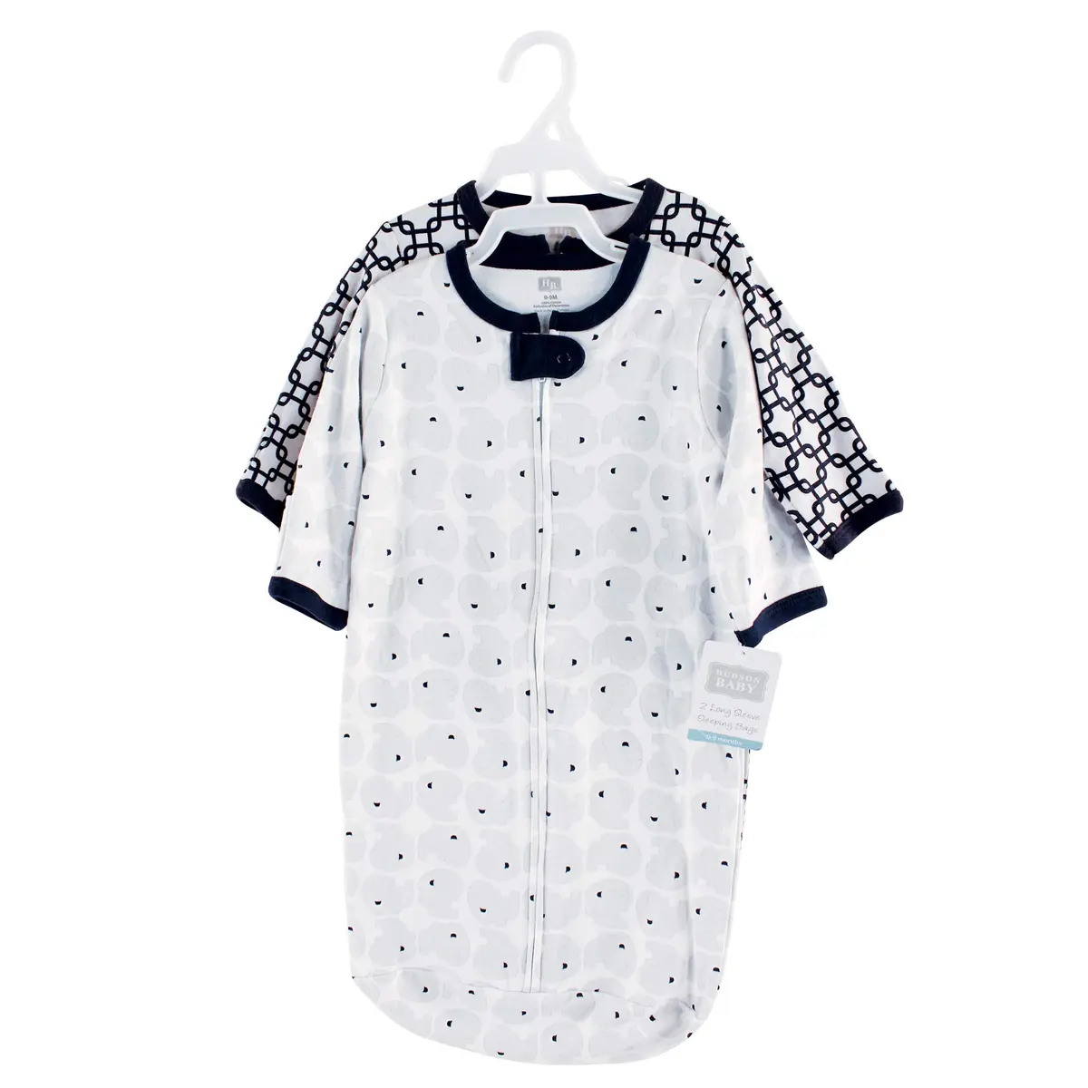 Hudson Baby Unisex Cotton Long-Sleeve Wearable Sleeping Bag Sack Blanket Elephant 0-3 Months | Safe Sleep for Infants - view 2