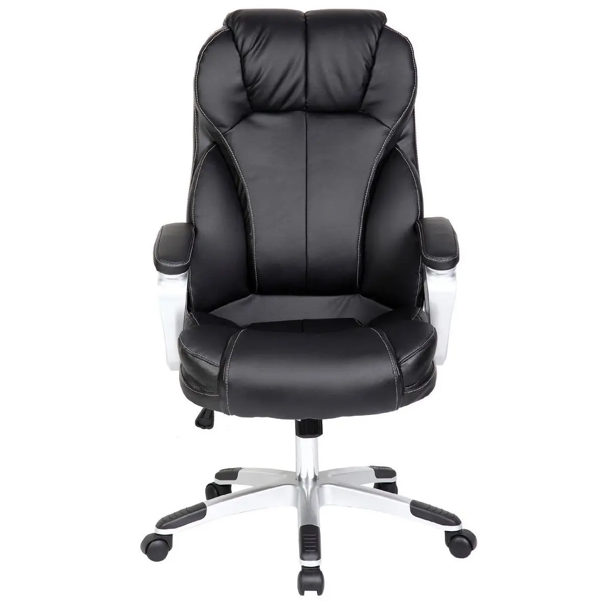 2xhome Modern High Back Tall Ribbed PU Leather Swivel Chair 28in Nylon Base | Executive Office Desk - view 5