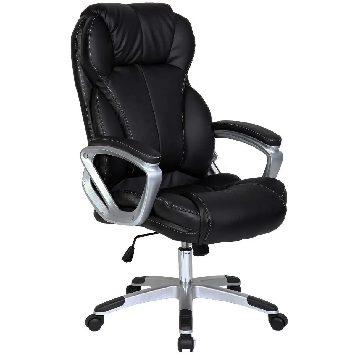 2xhome Modern High Back Tall Ribbed PU Leather Swivel Chair 28in Nylon Base | Executive Office Desk - view 3