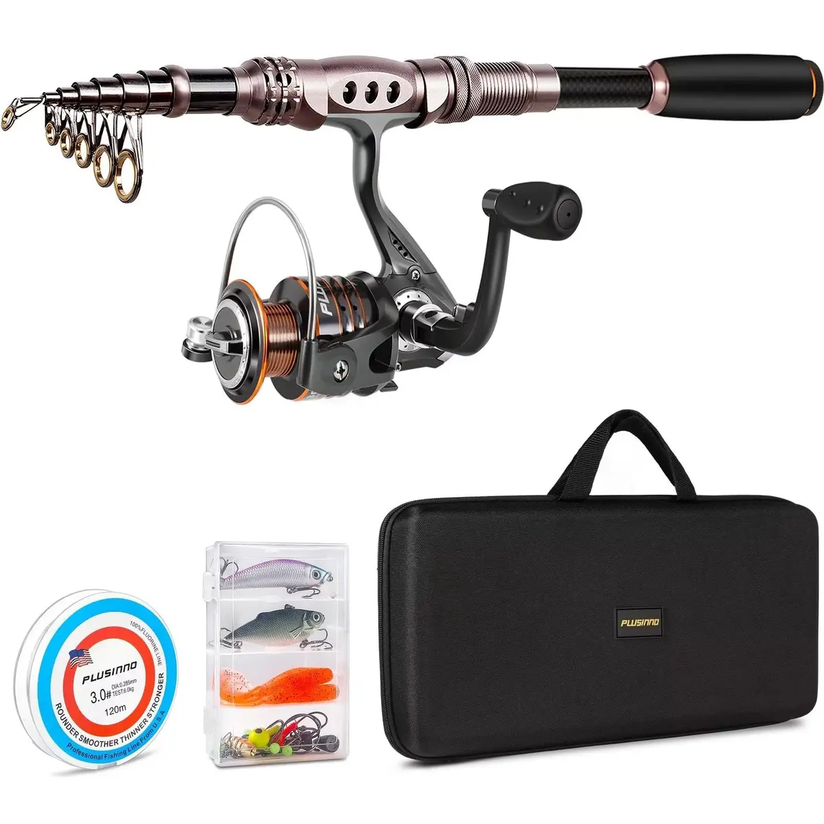PLUSINNO Fishing Rod and Reel Combos Carbon Fiber Telescopic Fishing Pole with Reel Kit (7.87FT, Ambidextrous) | Sea Saltwater & Freshwater - main product image
