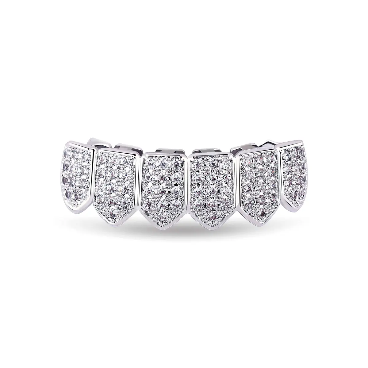 TOPGRILLZ 18K Gold-Plated CZ Vampire Fangs Grillz Set for Bottom Teeth | Hip Hop Rapper Costume Accessory - main product image