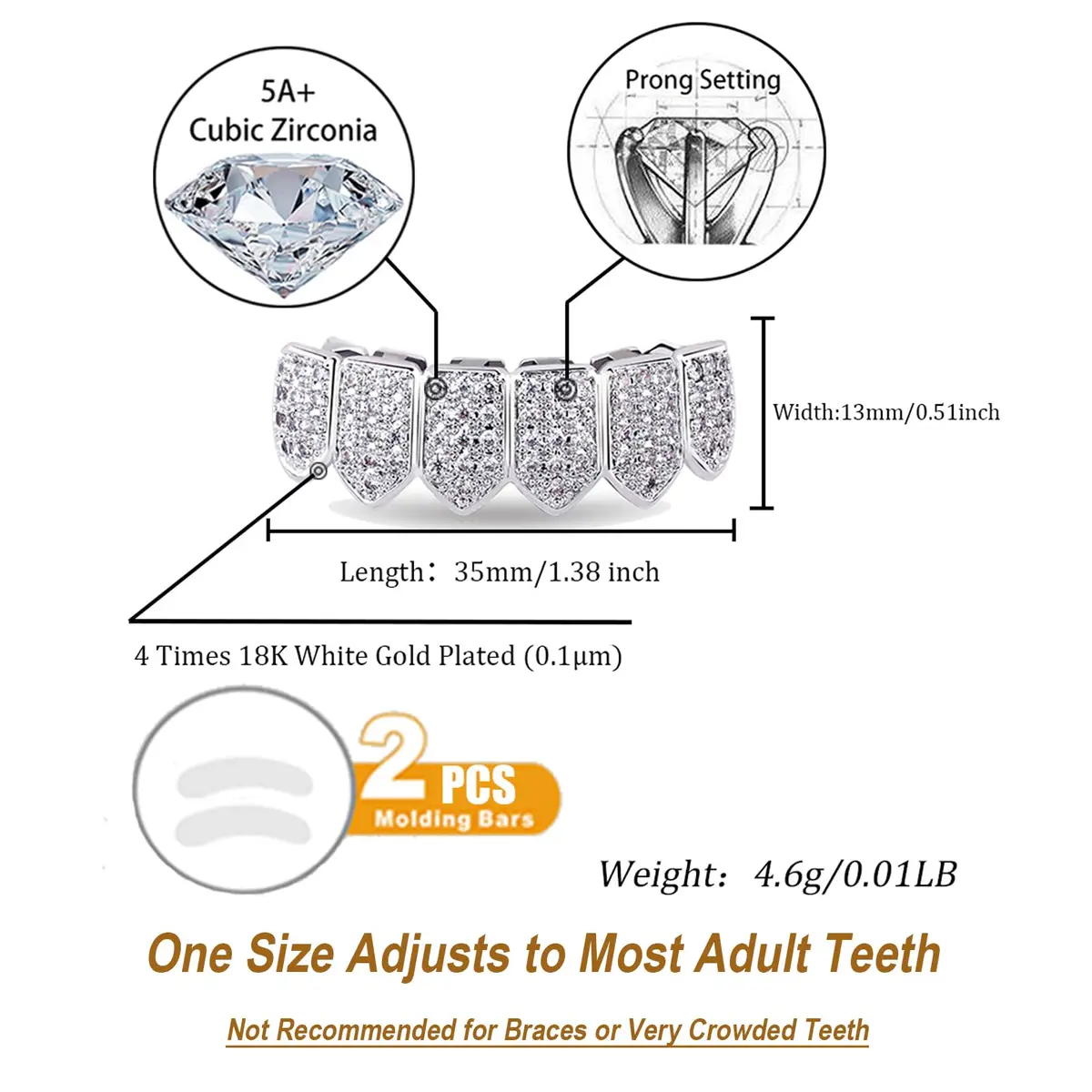 TOPGRILLZ 18K Gold-Plated CZ Vampire Fangs Grillz Set for Bottom Teeth | Hip Hop Rapper Costume Accessory - view 2