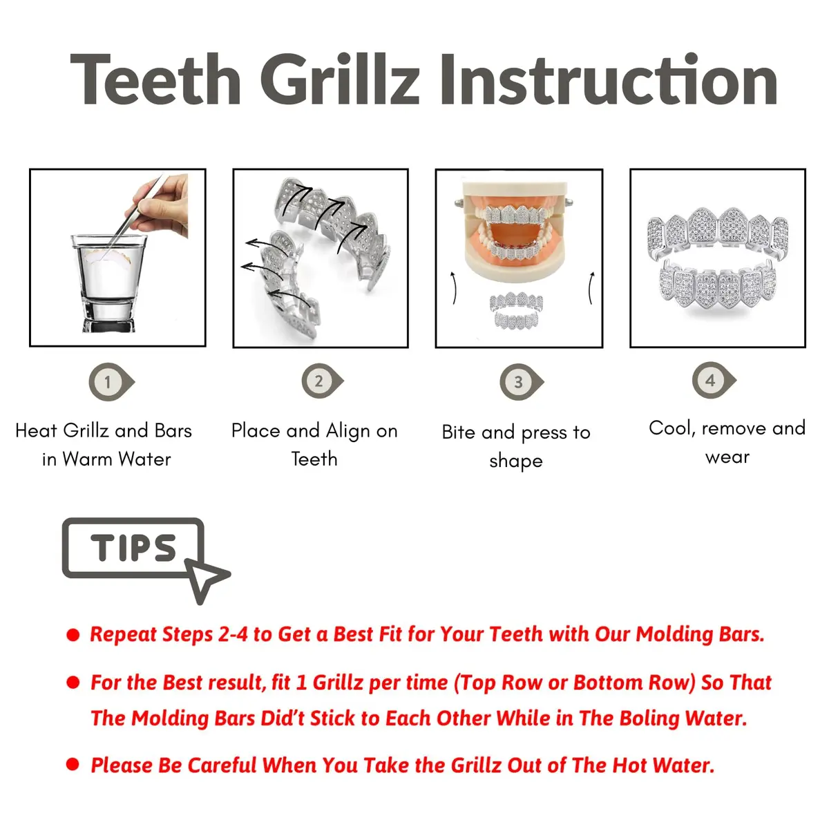 TOPGRILLZ 18K Gold-Plated CZ Vampire Fangs Grillz Set for Bottom Teeth | Hip Hop Rapper Costume Accessory - view 3