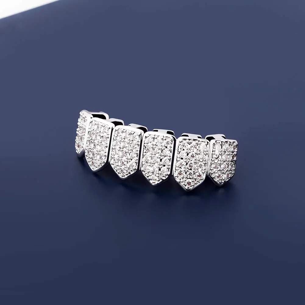 TOPGRILLZ 18K Gold-Plated CZ Vampire Fangs Grillz Set for Bottom Teeth | Hip Hop Rapper Costume Accessory - view 4