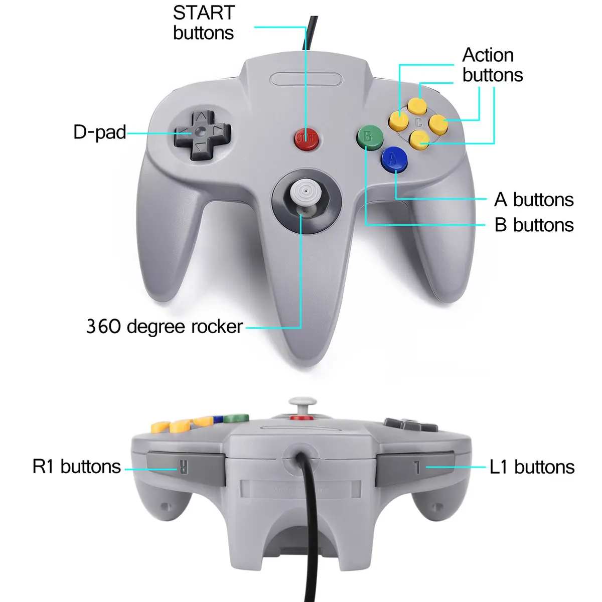 SAFFUN Classic N64 Controller Wired USB Gamepad 203.2 cm (6.6 ft) | Plug and Play for PC and Raspberry Pi - view 9