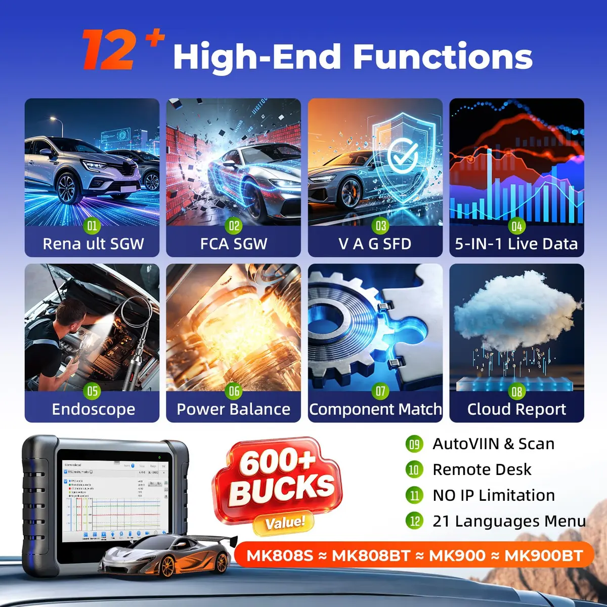 Autel MaxiCOM MK808S OBD2 Scanner | All Systems Diagnose, 28+ Services, 3000+ Active Tests, FCA & SGW Access - view 7