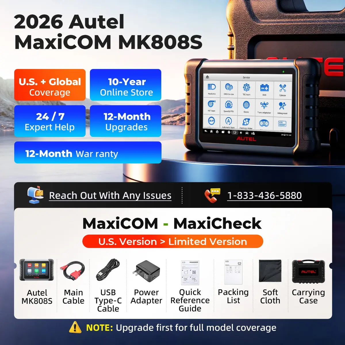 Autel MaxiCOM MK808S OBD2 Scanner | All Systems Diagnose, 28+ Services, 3000+ Active Tests, FCA & SGW Access - view 9
