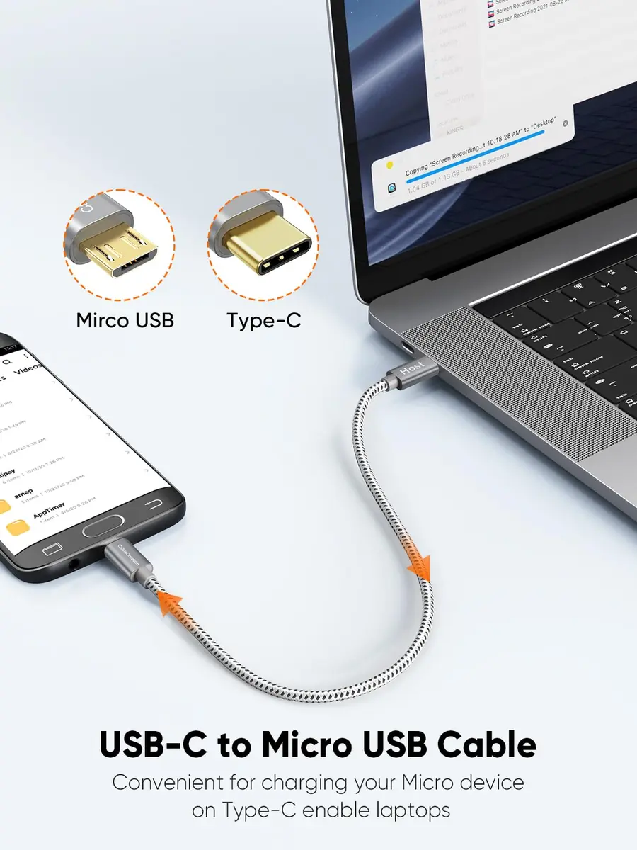 CableCreation Short Braided USB C to Micro USB Cable 0.2M (0.65 FT) | 480Mbps Data Transfer - view 4