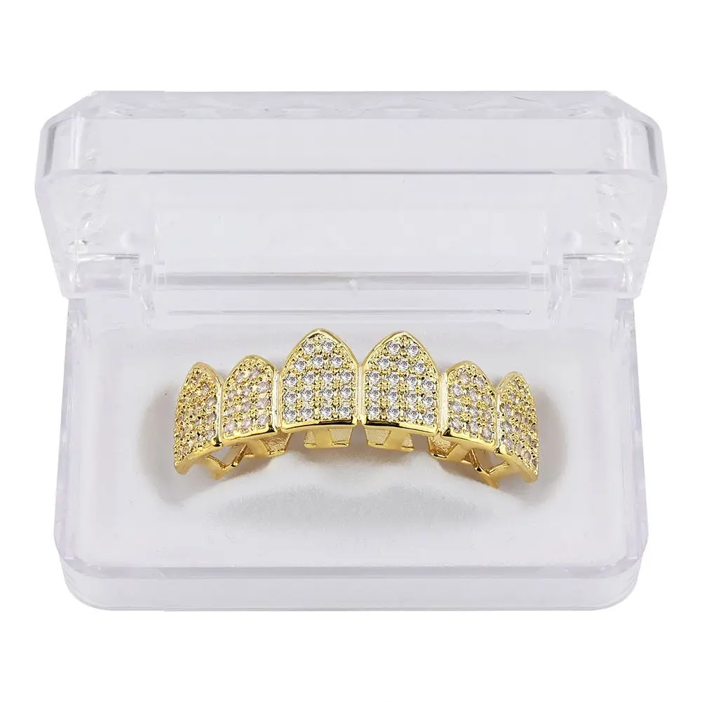 TOPGRILLZ Vampire Fangs Grillz for Teeth - 18K Gold Plated CZ Bottom Grillz with Molding Bars | 6 Teeth - view 3