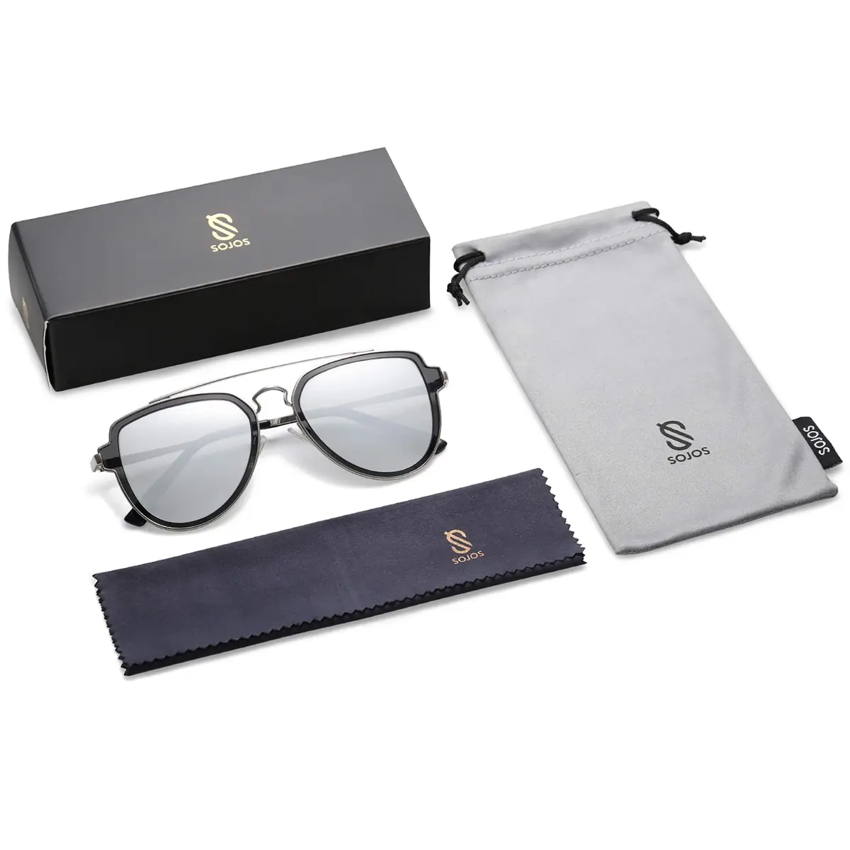 SOJOS Retro Polarized Double Bridge Sunglasses for Men Women SJ1051 | 63mm (2.48in) Lens Width - view 6