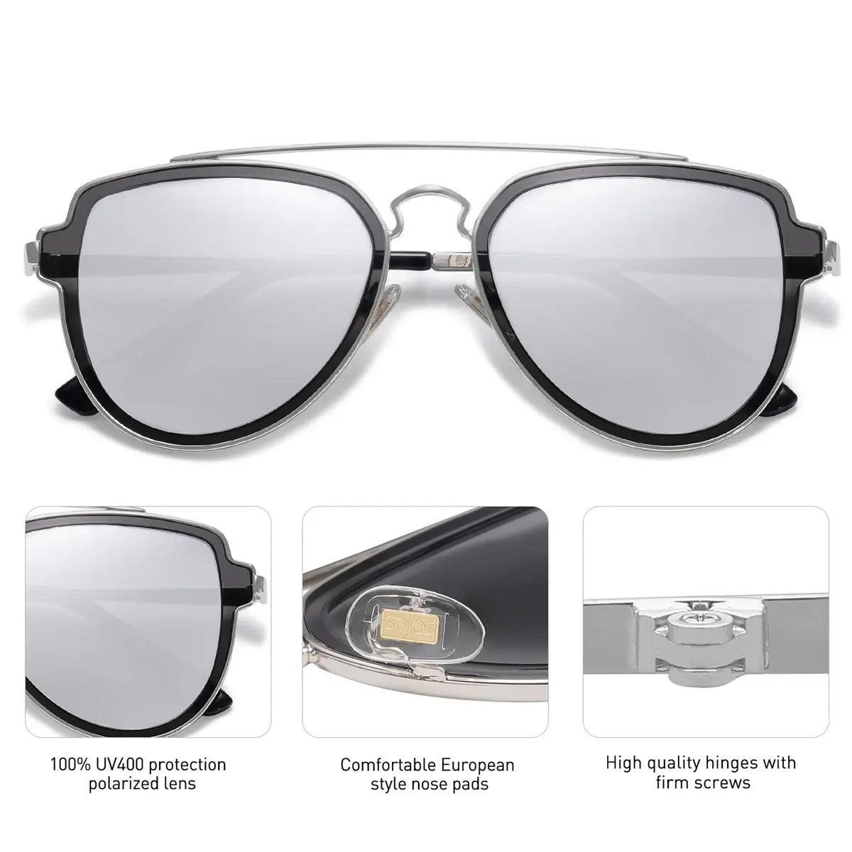 SOJOS Retro Polarized Double Bridge Sunglasses for Men Women SJ1051 | 63mm (2.48in) Lens Width - view 3