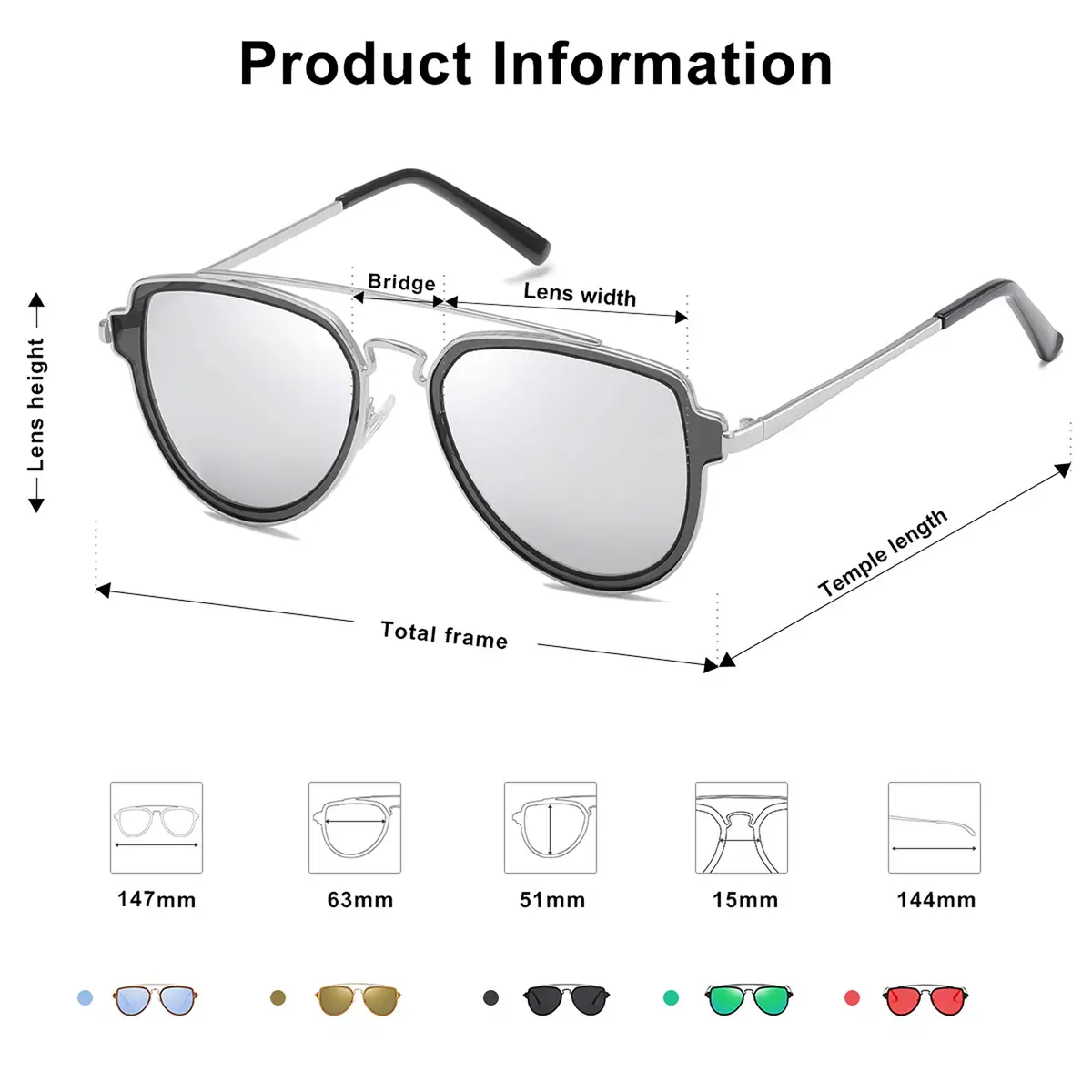 SOJOS Retro Polarized Double Bridge Sunglasses for Men Women SJ1051 | 63mm (2.48in) Lens Width - view 4
