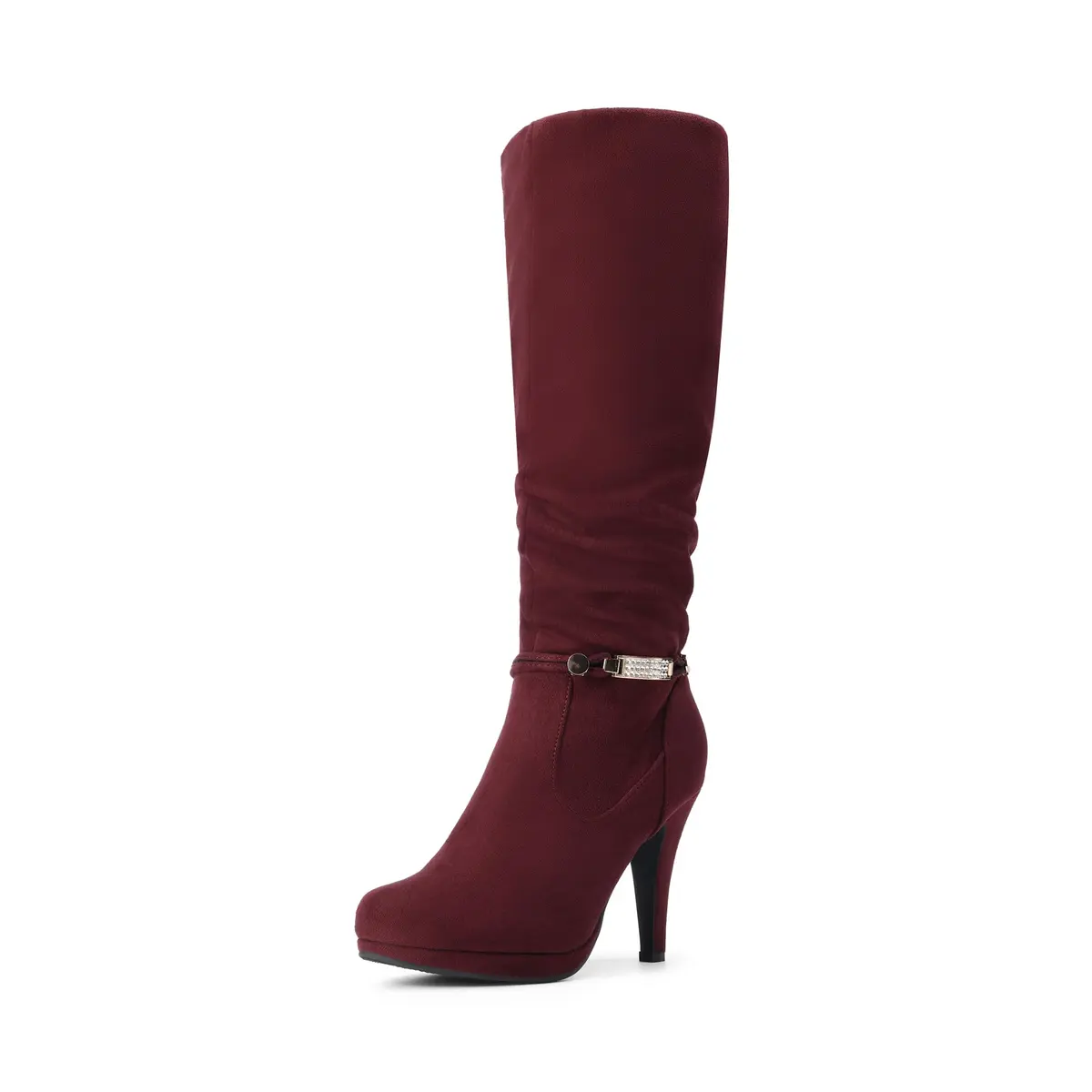 DREAM PAIRS Women's Stiletto Platform Knee High Boots, Burgundy, Size 5 | Elegant Party & Winter Wear - main product image