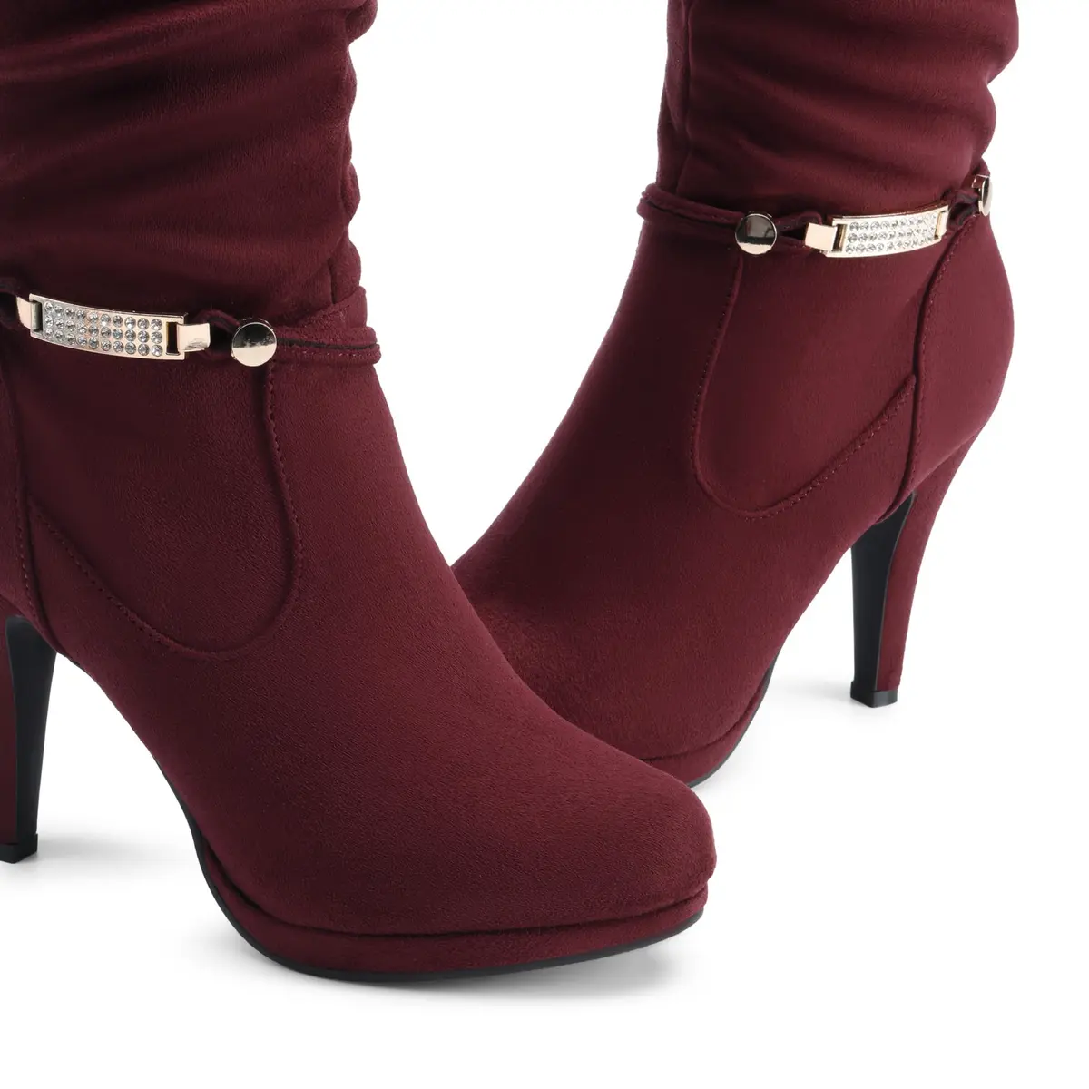 DREAM PAIRS Women's Stiletto Platform Knee High Boots, Burgundy, 5.5 | Elegant winter footwear with faux fur lining - view 6
