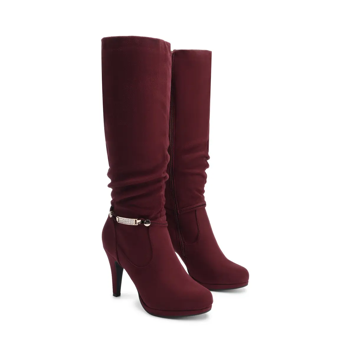 DREAM PAIRS Women's Stiletto Platform Knee High Boots, Burgundy, 5.5 | Elegant winter footwear with faux fur lining - view 7