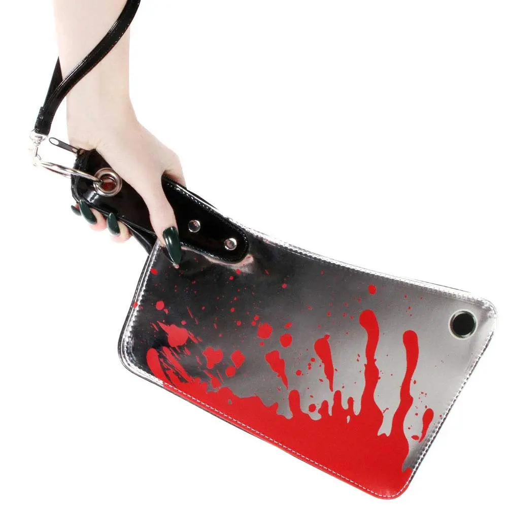 Kreepsville 666 Cleaver Clutch Bag Metallic | Super Shiny Vinyl with Red Satin Lining, Wrist Strap (14 in W x 7 in H) - main product image