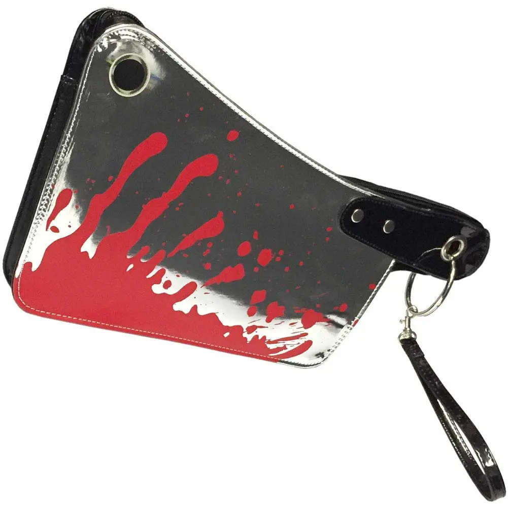 Kreepsville 666 Cleaver Clutch Bag Metallic | Super Shiny Vinyl with Red Satin Lining, Wrist Strap (14 in W x 7 in H) - view 2