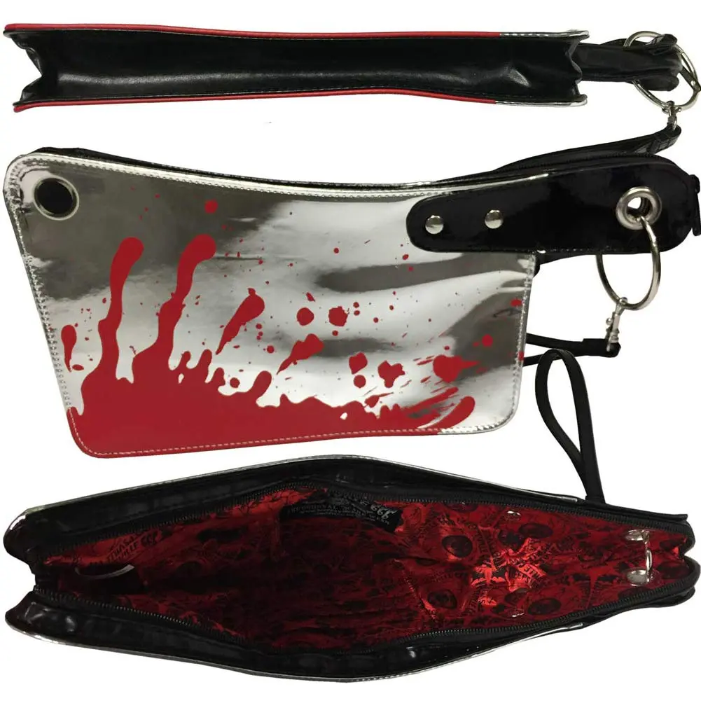 Kreepsville 666 Cleaver Clutch Bag Metallic | Super Shiny Vinyl with Red Satin Lining, Wrist Strap (14 in W x 7 in H) - view 3