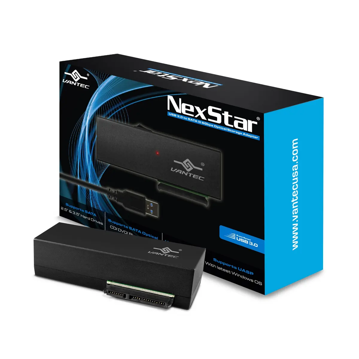 Vantec NexStar USB 3.0 to SATA 6Gbps Optical/Storage Adapter, Black | 100W Charging & 40Gbps Data Transfer - main product image