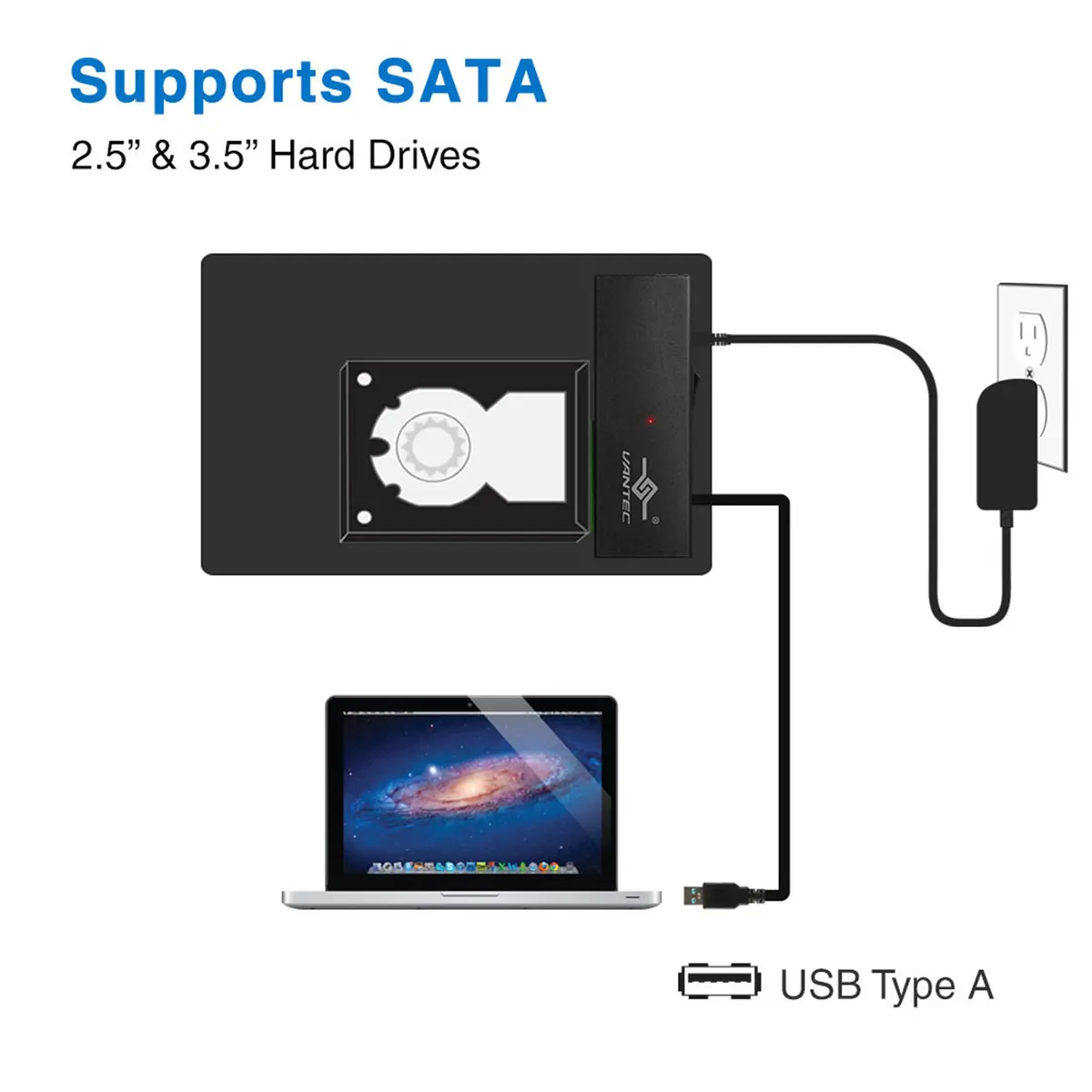 Vantec NexStar USB 3.0 to SATA 6Gbps Optical/Storage Adapter, Black | 100W Charging & 40Gbps Data Transfer - view 2