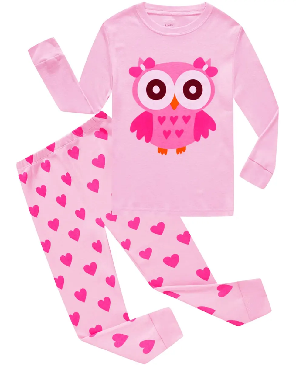 Dolphin&Fish Girls Pajamas Owl Little Kids Pjs Sets 100% Cotton Size 7 Pink | Snug Fit for Safe Sleep - main product image