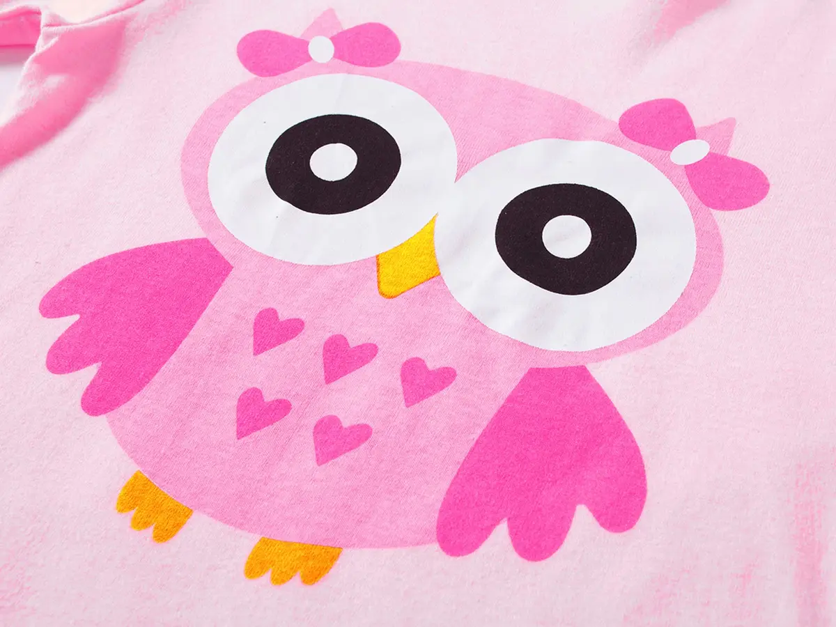 Dolphin&Fish Girls Pajamas 4T Pink Owl | 100% Cotton Snug Fit Sleepwear - view 3