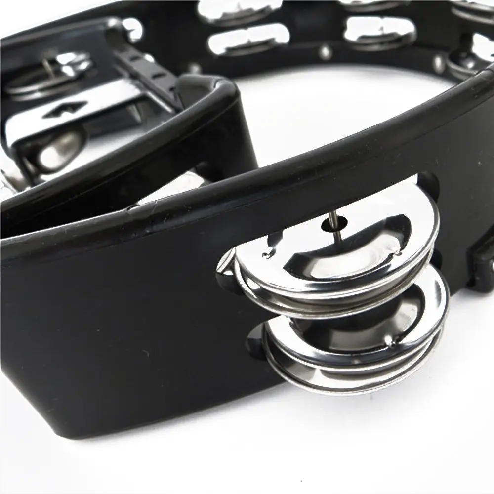 Lan.Beauty Black Musical Instrument Tambourine with Mounting Eye Bolt | 10 Double Rows of Jingles, Polymer Edge (10 double rows of jingles, Black) - view 4