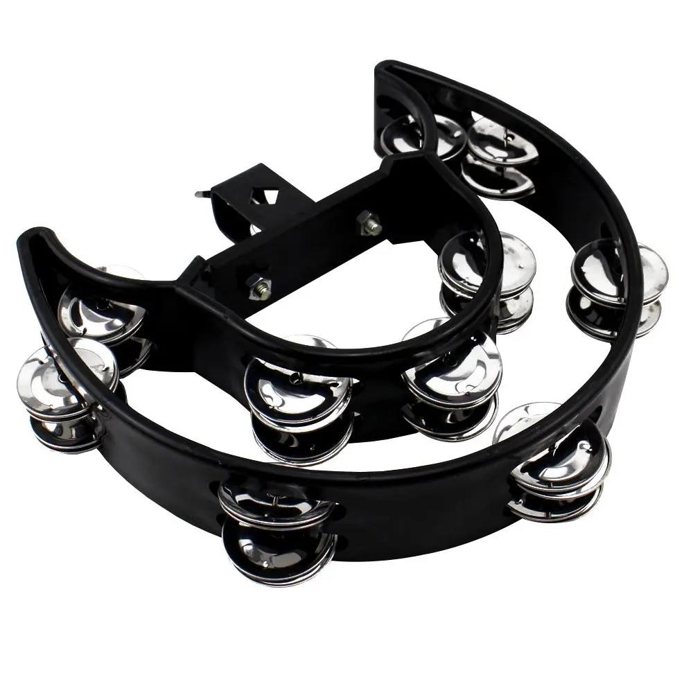 Lan.Beauty Black Musical Instrument Tambourine with Mounting Eye Bolt | 10 Double Rows of Jingles, Polymer Edge (10 double rows of jingles, Black) - main product image