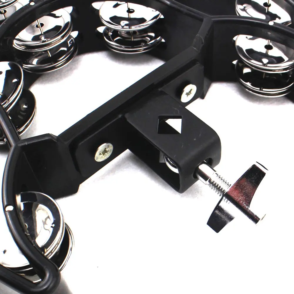 Lan.Beauty Black Musical Instrument Tambourine with Mounting Eye Bolt | 10 Double Rows of Jingles, Polymer Edge (10 double rows of jingles, Black) - view 2