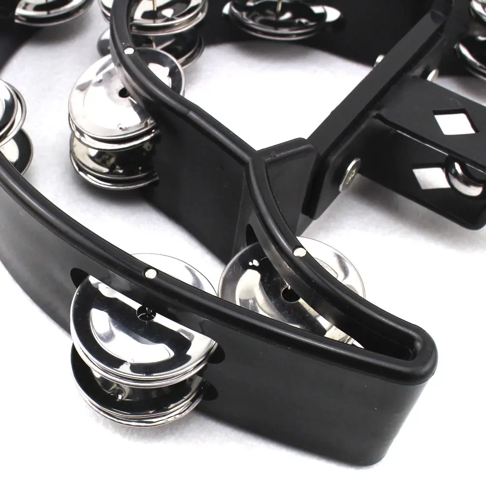 Lan.Beauty Black Musical Instrument Tambourine with Mounting Eye Bolt | 10 Double Rows of Jingles, Polymer Edge (10 double rows of jingles, Black) - view 3