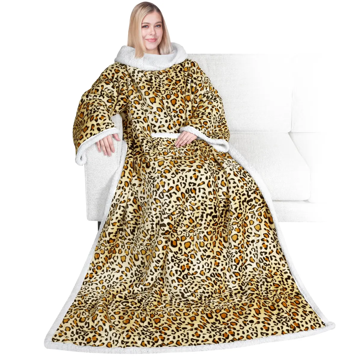PAVILIA Wearable Blanket with Sleeves & Pocket for Women & Men | Soft Fleece Snuggle Throw with Sherpa Trim, Cozy Couch Robe, Gift Idea (70-120 chars) - main product image