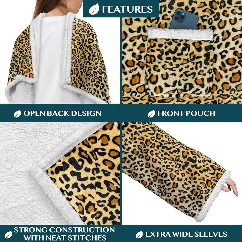 PAVILIA Wearable Blanket with Sleeves & Pocket for Women & Men | Soft Fleece Snuggle Throw with Sherpa Trim, Cozy Couch Robe, Gift Idea (70-120 chars) - view 3