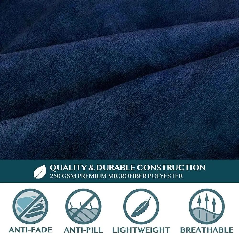 PAVILIA Wearable Blanket with Sleeves & Pocket | Cozy Fleece Snuggle Throw for Women & Men, Navy Blue - view 8