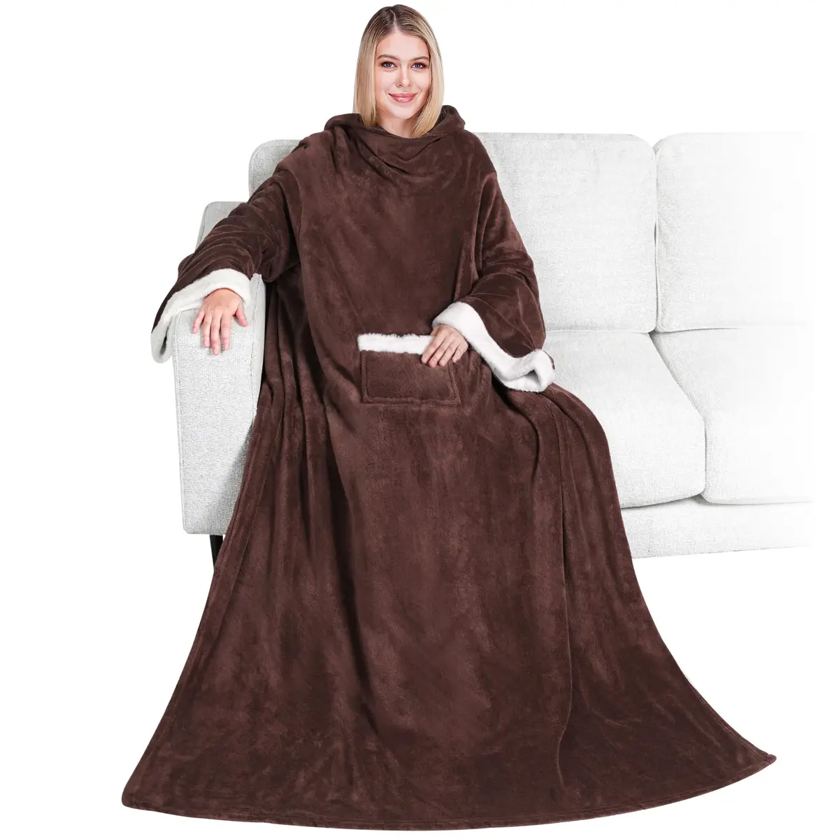 PAVILIA Wearable Blanket with Sleeves & Pocket | Cozy Fleece Snuggle Throw for Adults (70" x 50") - main product image