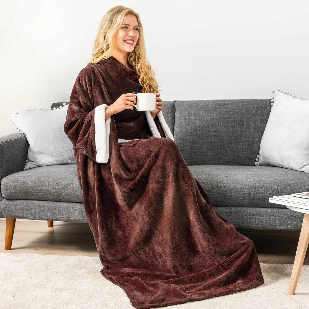 PAVILIA Wearable Blanket with Sleeves & Pocket | Cozy Fleece Snuggle Throw for Adults (70" x 50") - view 7