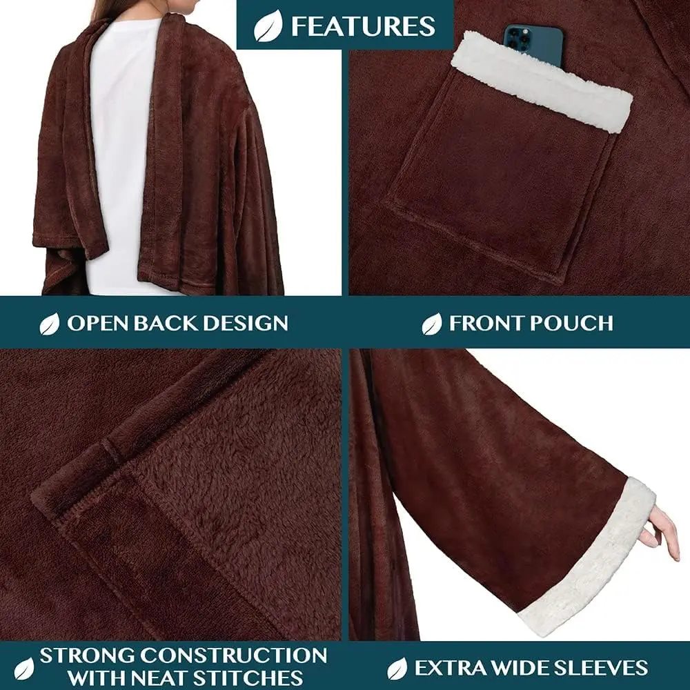 PAVILIA Wearable Blanket with Sleeves & Pocket | Cozy Fleece Snuggle Throw for Adults (70" x 50") - view 2