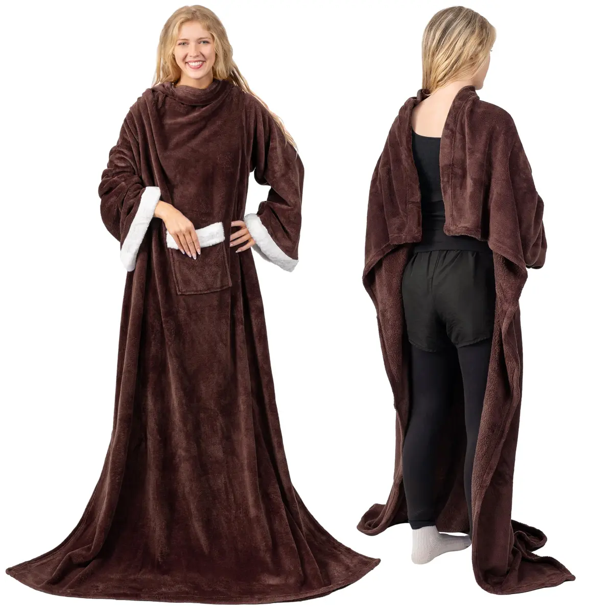 PAVILIA Wearable Blanket with Sleeves & Pocket | Cozy Fleece Snuggle Throw for Adults (70" x 50") - view 3