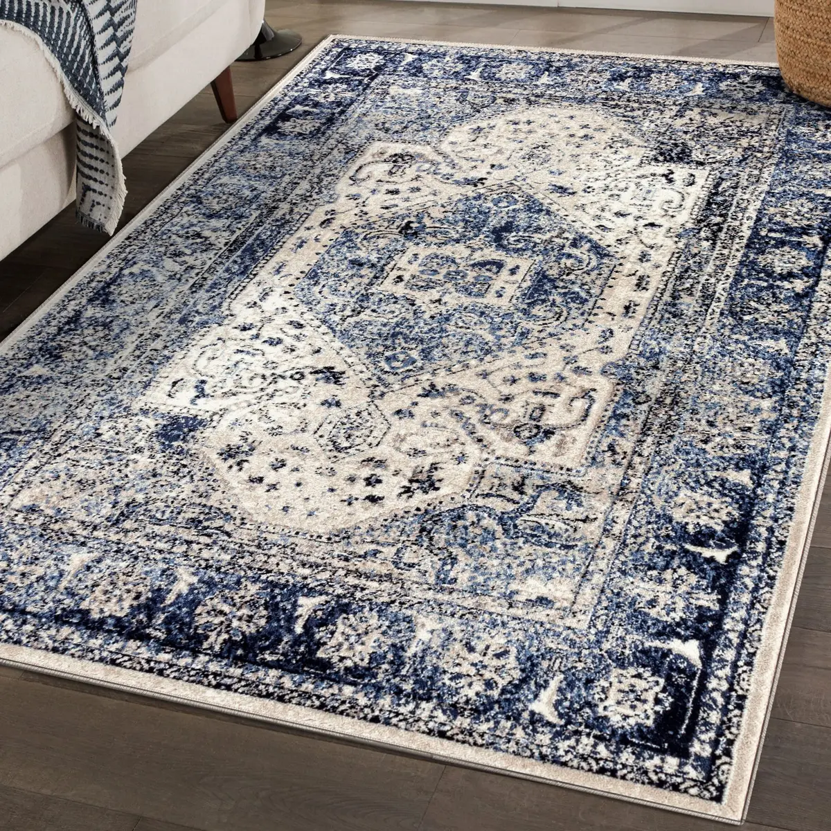 Persian Rug Co. Distressed French Country Area Rug Ivory 5x7 | Traditional Oriental Pattern with Soft Polypropylene (70-120 chars) - view 3