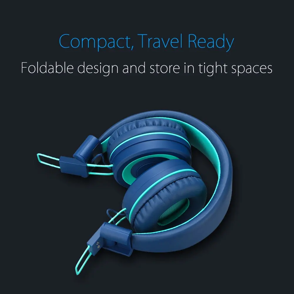 noot products K11 Kids Headphones with Wired Cord 3.5mm Jack Navy/Teal | Adjustable, Foldable, Tangle-Free for Kids 3+ - view 4
