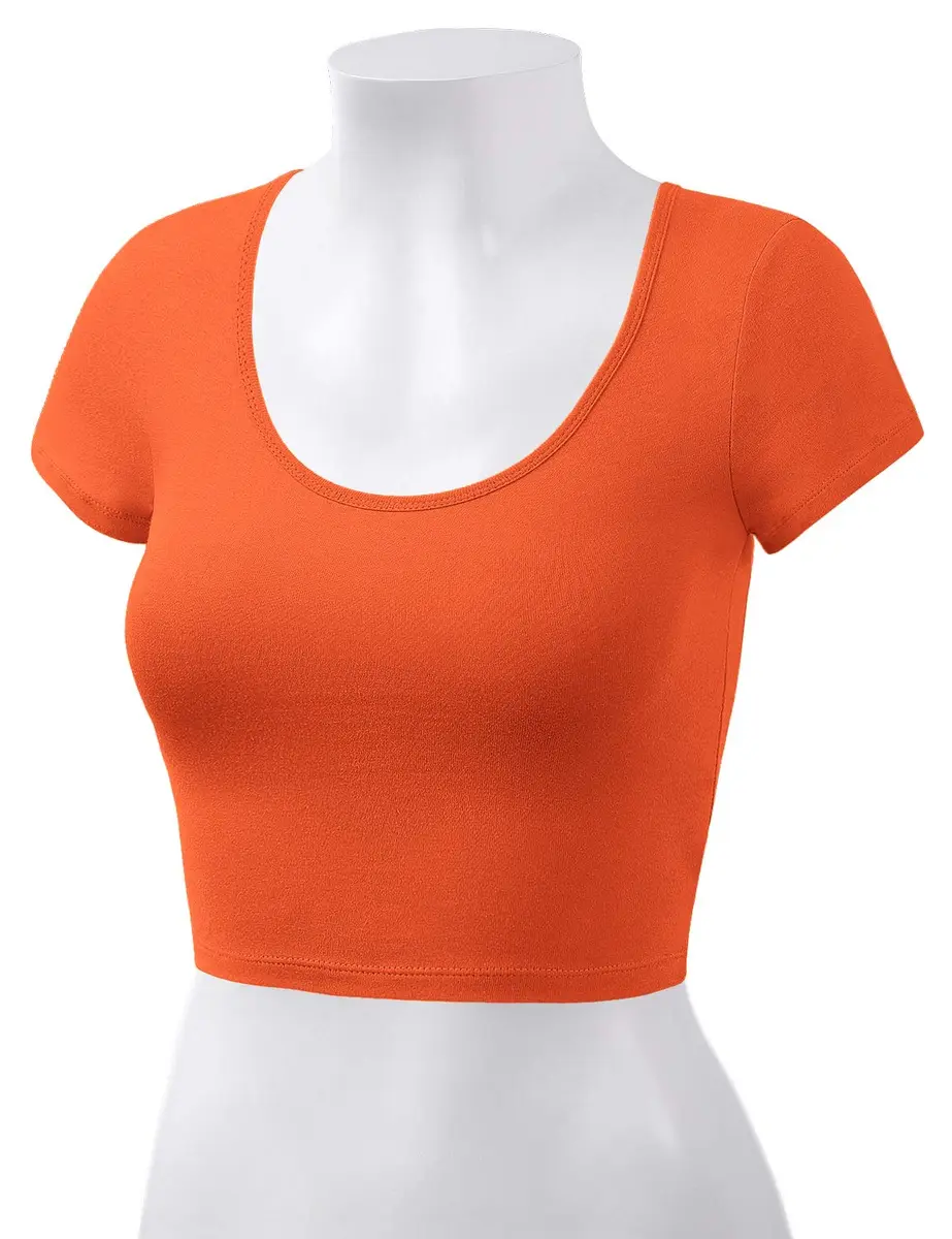 HATOPANTS Women's Crop Tops Short Sleeve Scoop Neck Stretchy Casual Shirt Orange S | Flattering Fit & Breathable Cotton - view 7