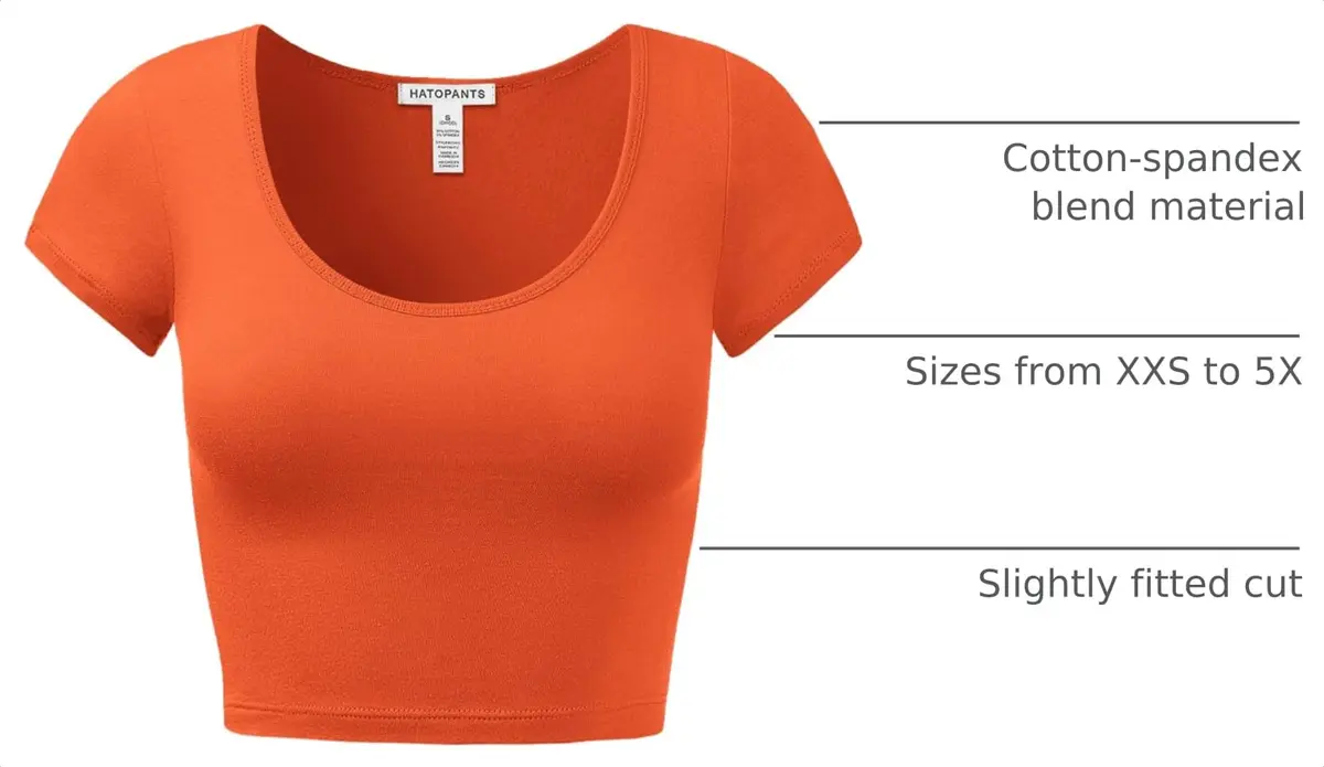 HATOPANTS Women's Crop Tops Short Sleeve Scoop Neck Stretchy Casual Shirt Orange S | Flattering Fit & Breathable Cotton - view 4