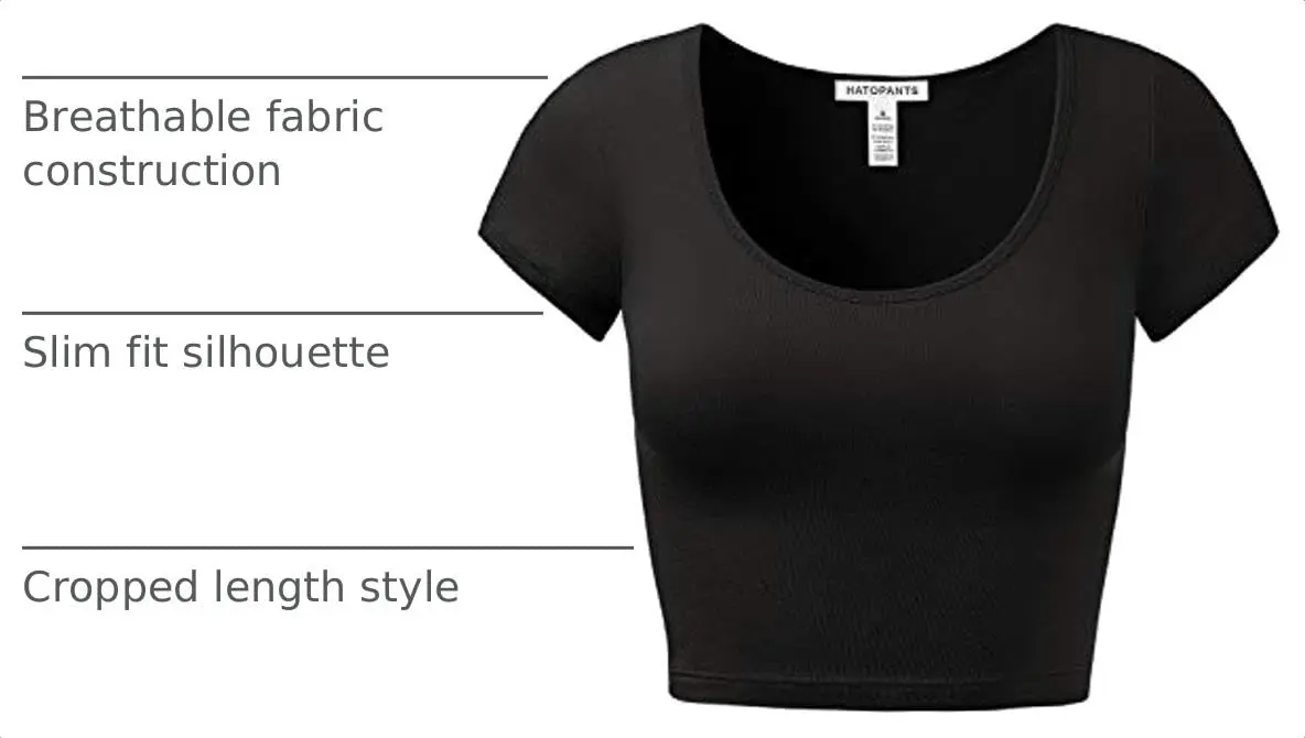 HATOPANTS Women's Crop Tops Short Sleeve Scoop Neck Stretchy Casual Shirt Black L | Flattering Fit & Breathable Comfort - view 4
