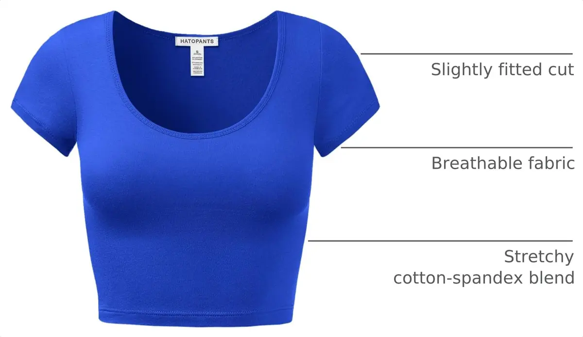 HATOPANTS Women's Crop Tops Short Sleeve Scoop Neck Stretchy Casual Shirt S | Flattering Fit & Breathable Comfort - view 4