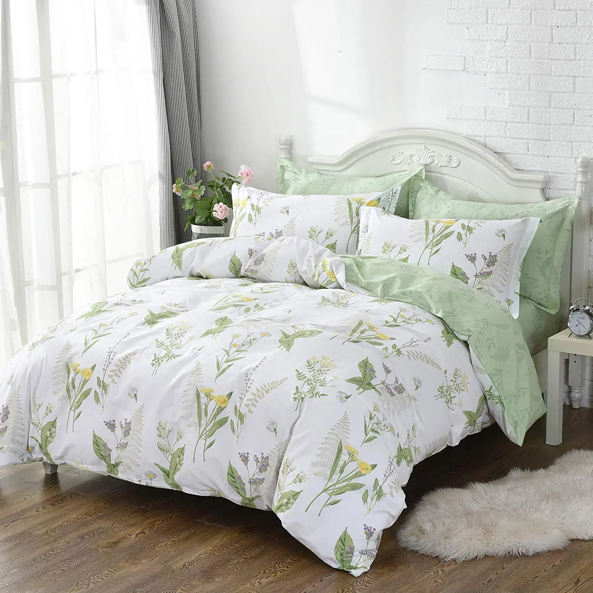 FADFAY Duvet Cover Set Full Shabby Chic Floral & Leaf | 100% Cotton, Hidden Zipper, Corner Ties (Full Size, 82x86 Inches) - view 5