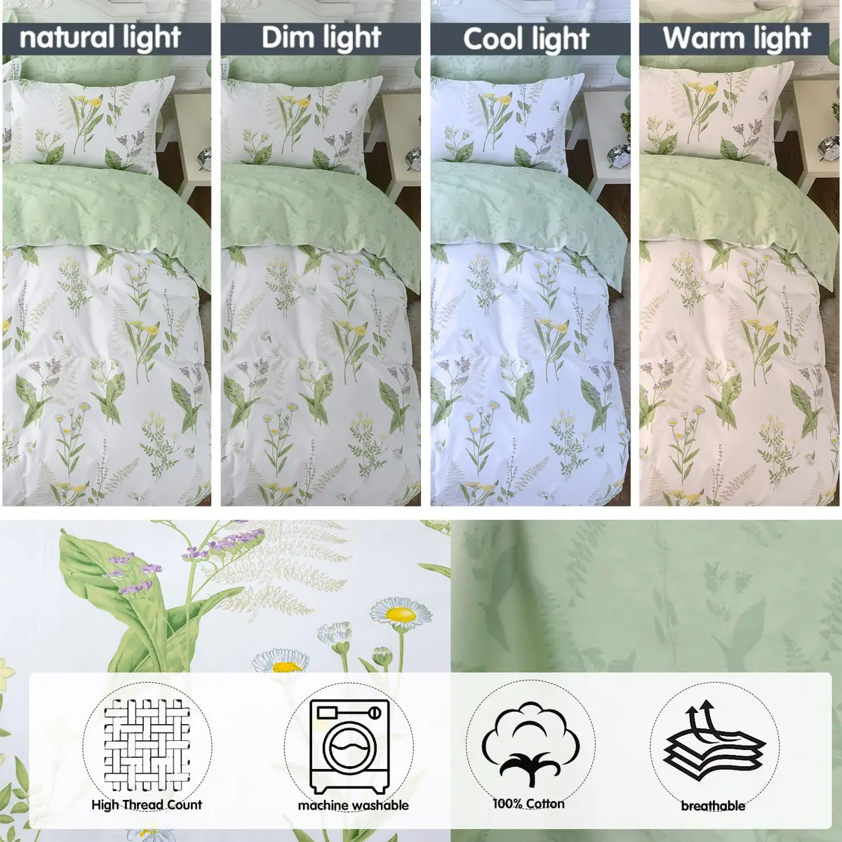 FADFAY Duvet Cover Set Full Shabby Chic Floral & Leaf | 100% Cotton, Hidden Zipper, Corner Ties (Full Size, 82x86 Inches) - view 4