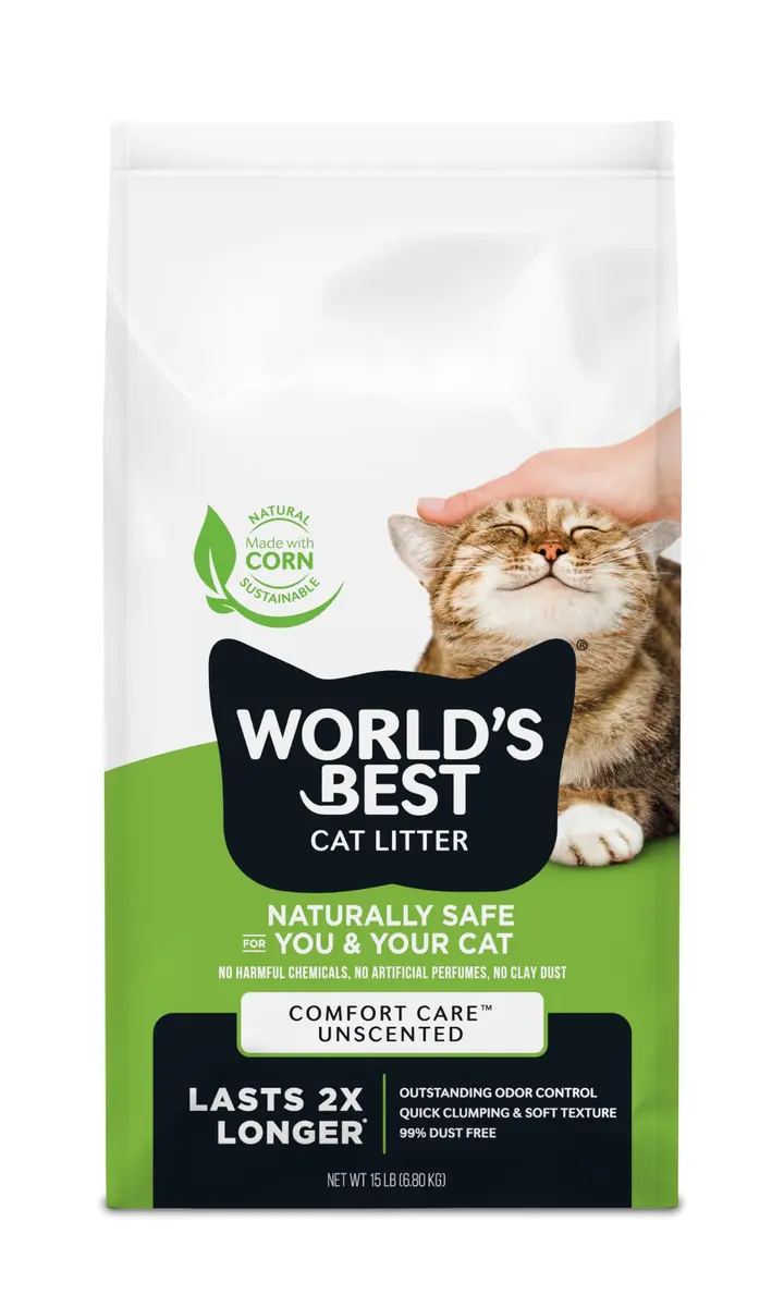 World's Best Cat Litter, Comfort Care, Unscented, Odor Control, 15 lb Bag | Natural Corn Formula, 2X Longer Lasting - main product image