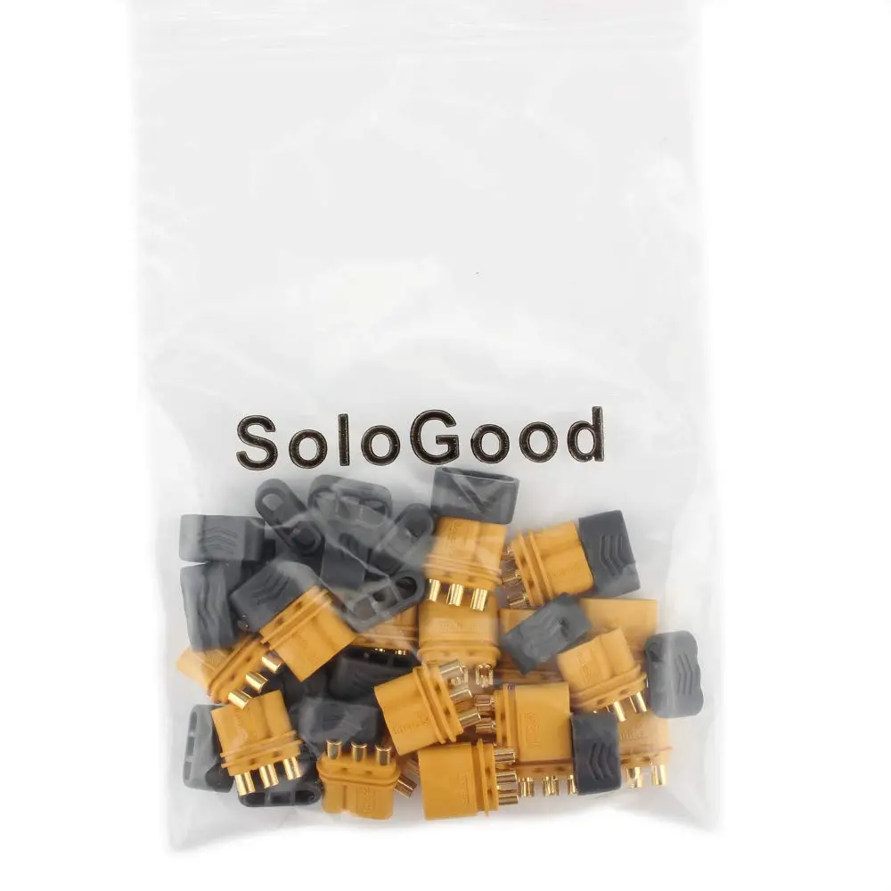 SoloGood 10 Pairs Amass MR30 Male Female Connector for RC Multicopter Airplane | Brass, Gold Plated, 30A - view 7