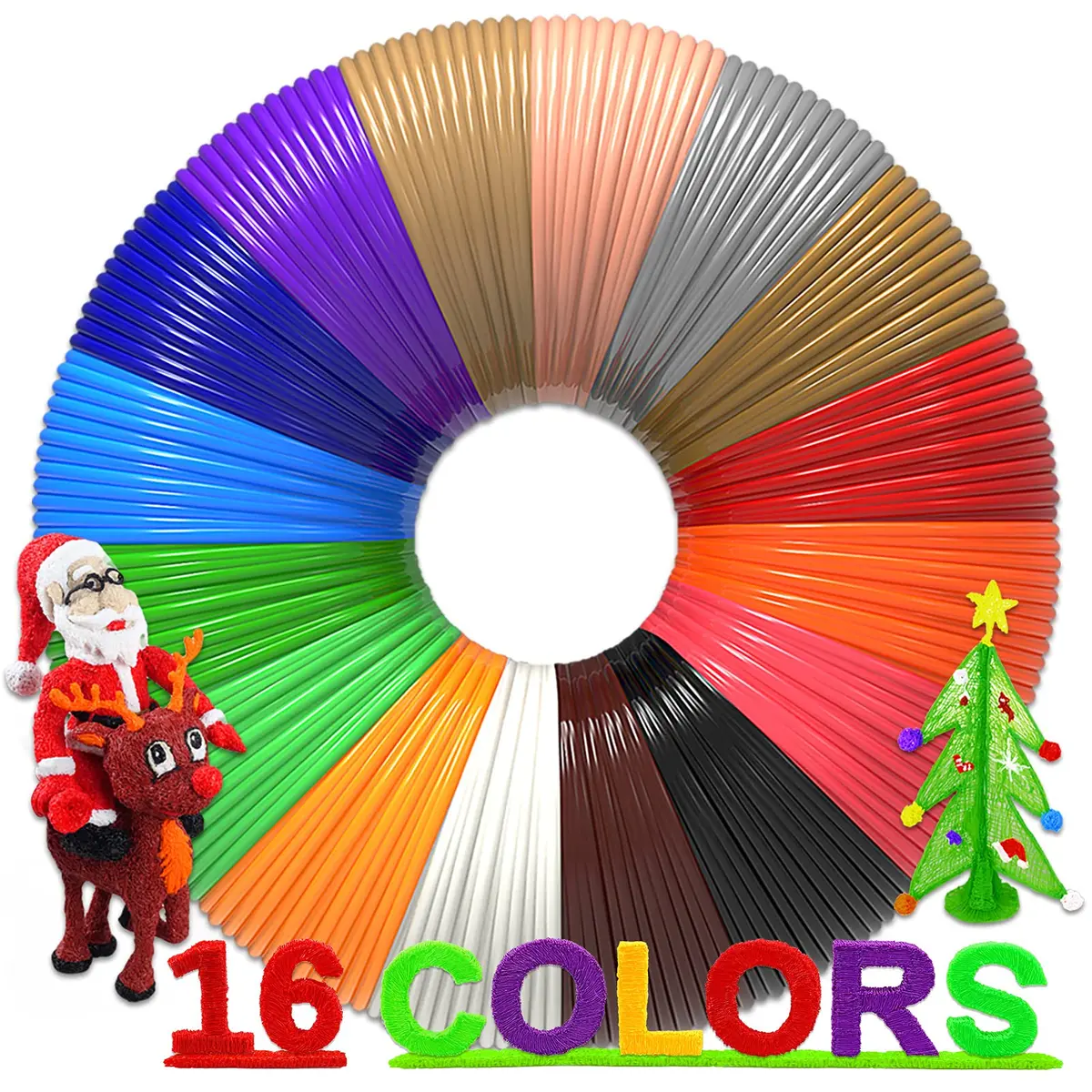 dikale 16-Color 320ft PLA 3D Pen Filament Refills | 1.75mm, 250 Stencils & eBook for SCRIB3D P1 & MYNT3D Pens - main product image